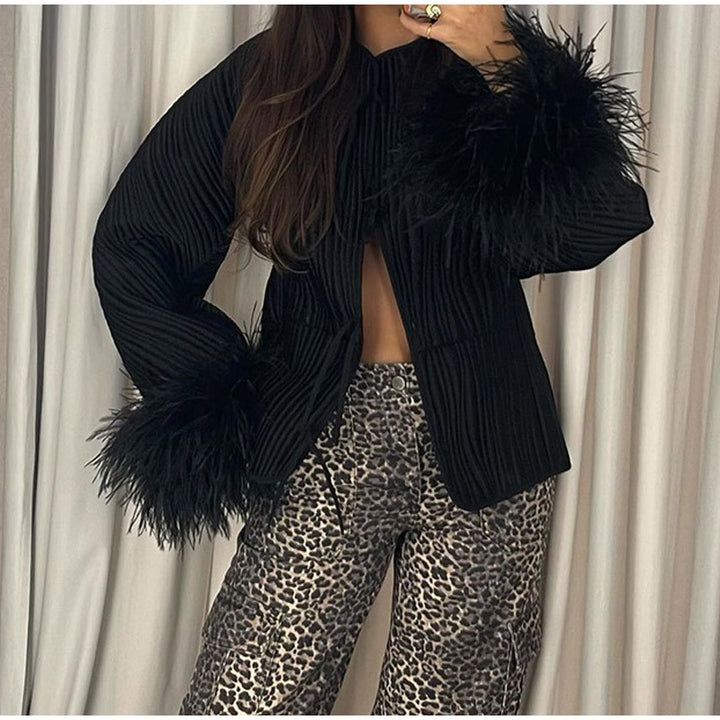 Elegant ladies jacket with elaborate faux fur sleeves Lune London