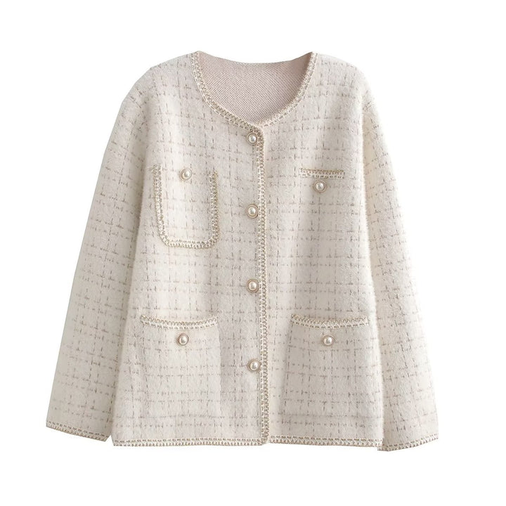 Ladies Structured Boucle Jacket with Decorative Pearls and Pockets Lune London