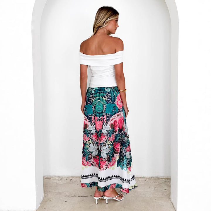 Maxi skirt for women with floral pattern and belt at the waist Lune London
