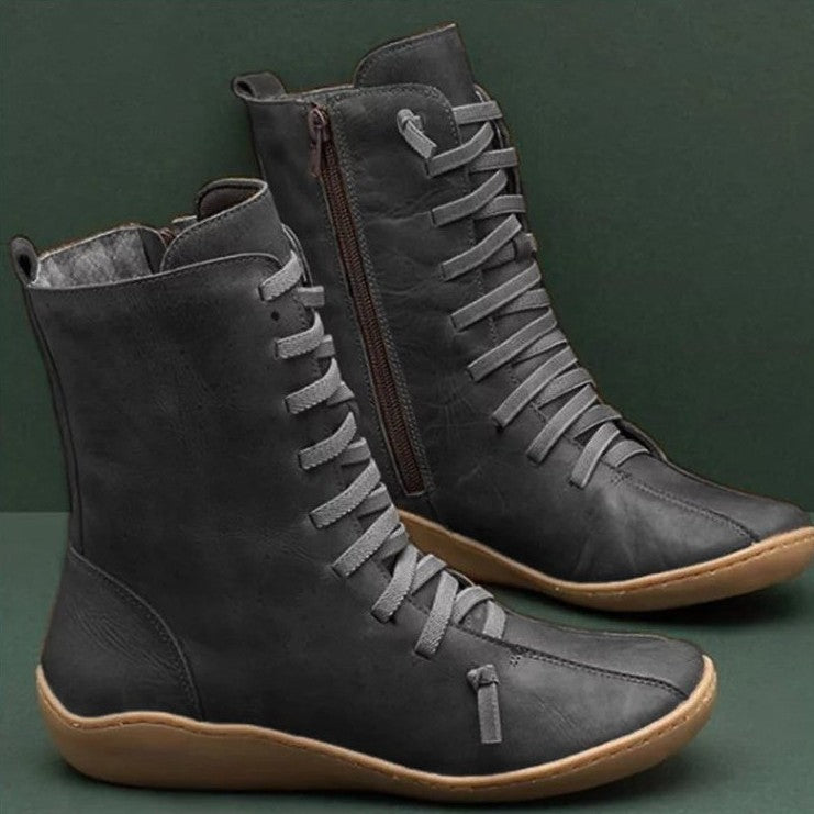High shaft leather boots for women with breathable laces Lune London