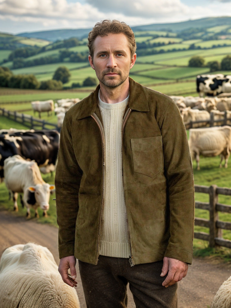 Men's suede jacket with high collar and practical chest pocket Lune London
