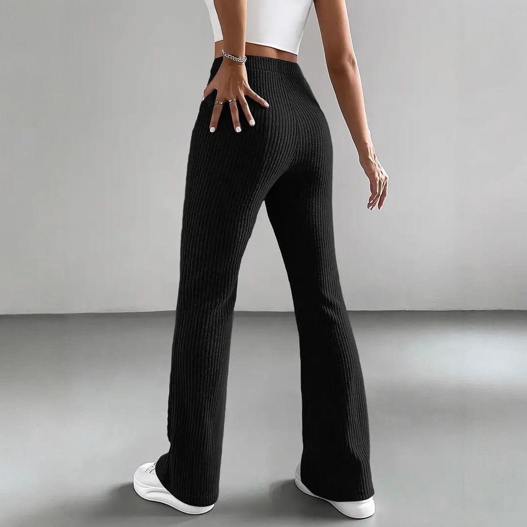 Women Elegant and Comfortable Ribbed High-Waisted Pants Lune London