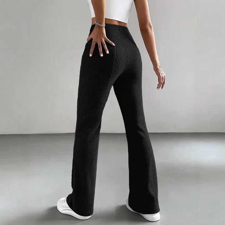 Women Elegant and Comfortable Ribbed High-Waisted Pants Lune London