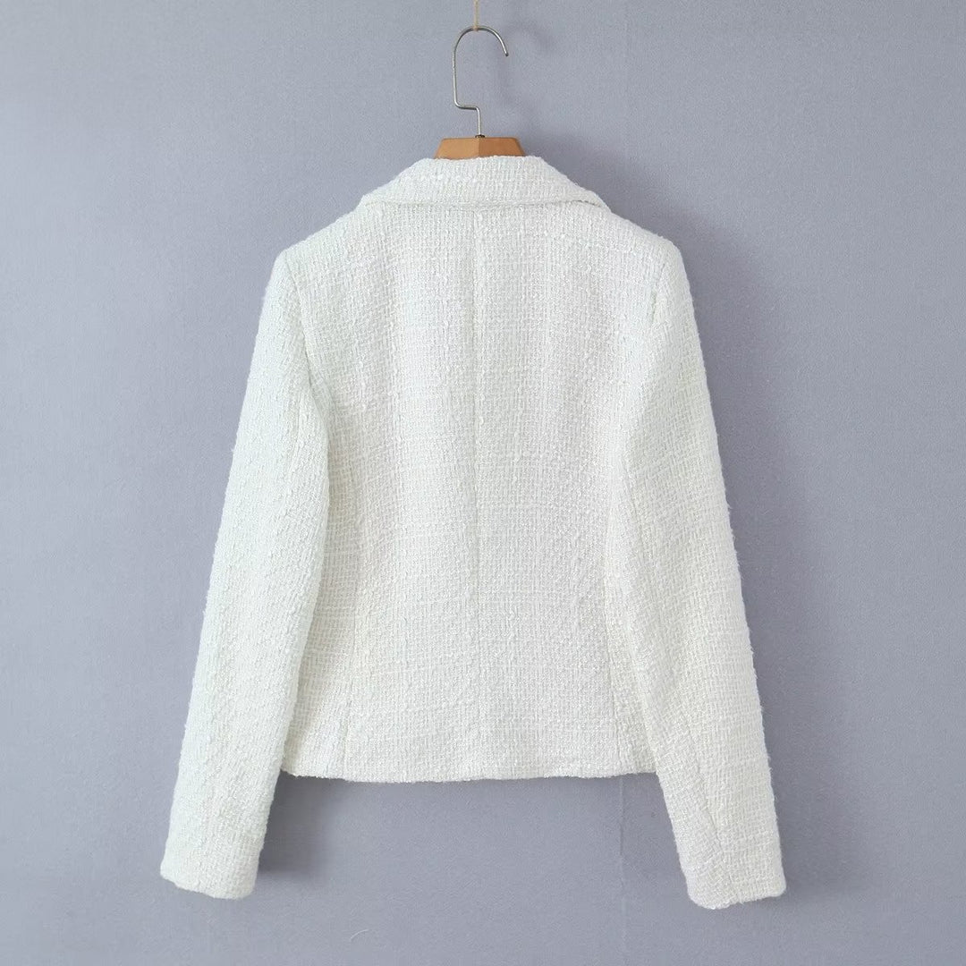 Elegant ladies crossover blazer jacket with textured fabric Lune London