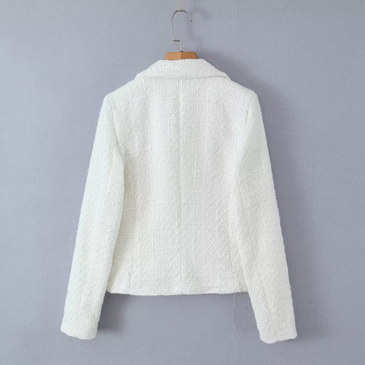 Elegant ladies crossover blazer jacket with textured fabric Lune London