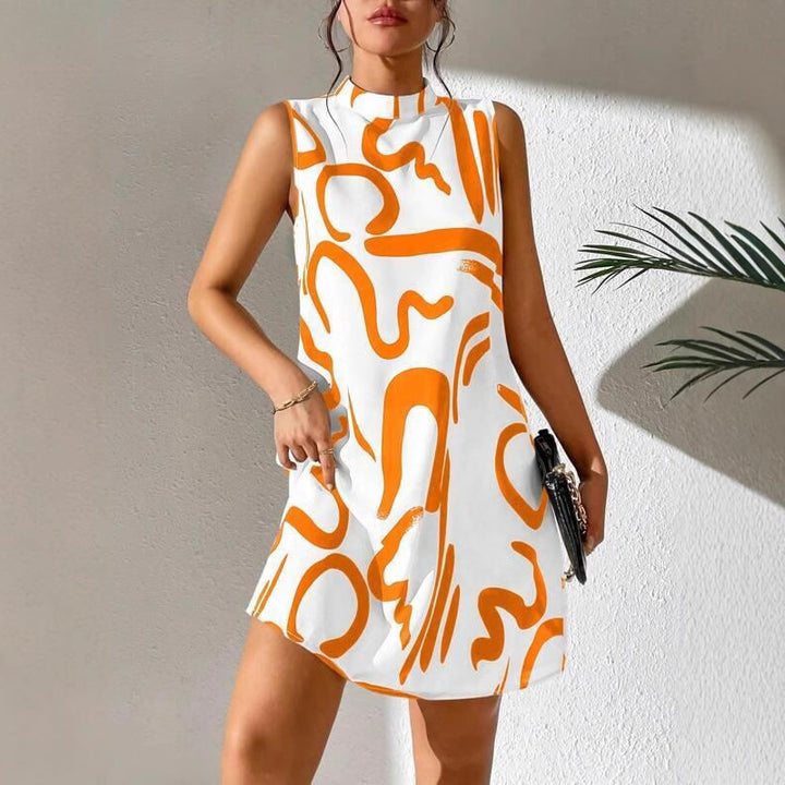 Mini A-line dress for women with modern graphic pattern and high collar Lune London