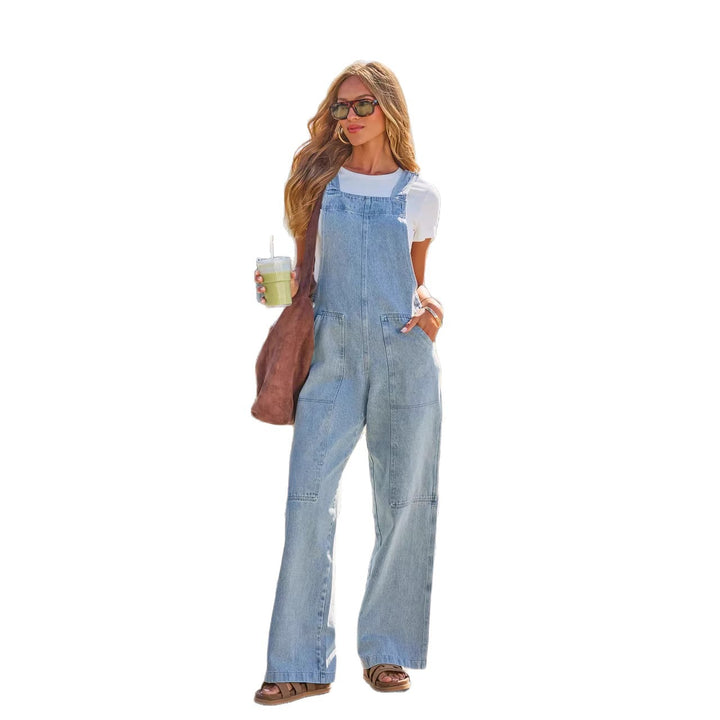 Women's Casual Denim Overalls with Wide Leg Cut and Practical Pockets Lune London