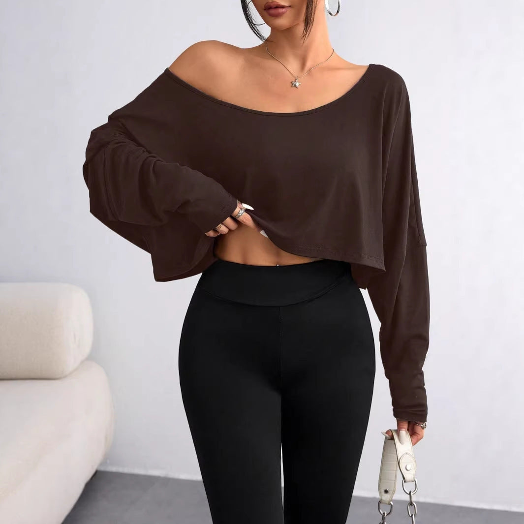 Women's Casual Crop Top with Loose Fit and Asymmetrical Neckline Lune London