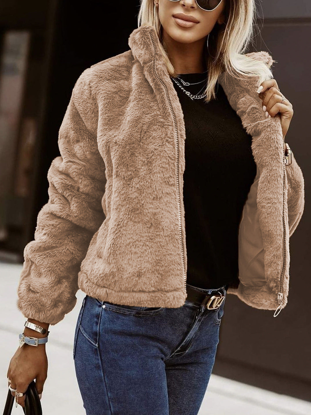 Lune London | Soft Women's Teddy Bomber Jacket with Zipper