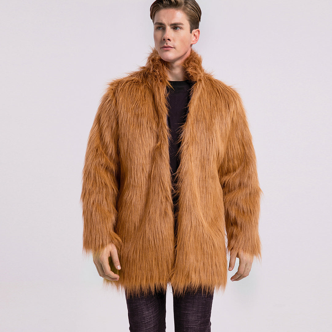 Men's Elegant Faux Fur Coat with Wide Collar Lune London