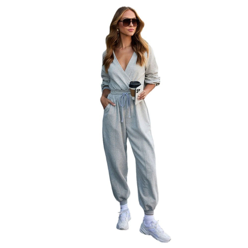 Women's jumpsuit with deep V-neck and relaxed fit Lune London