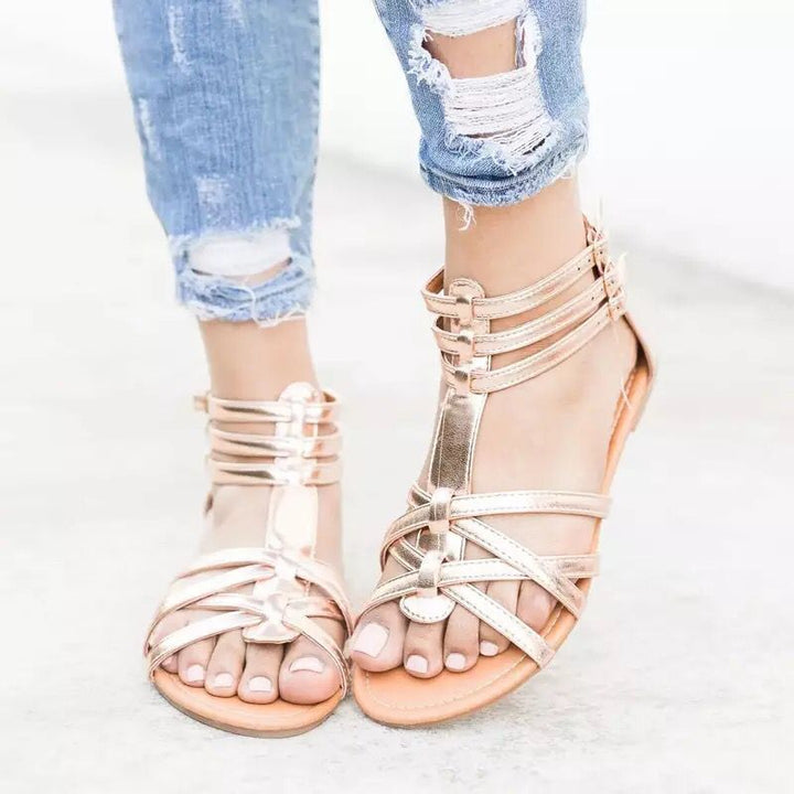 Women’s strappy sandals with graphic pattern and adjustable ankle strap Lune London