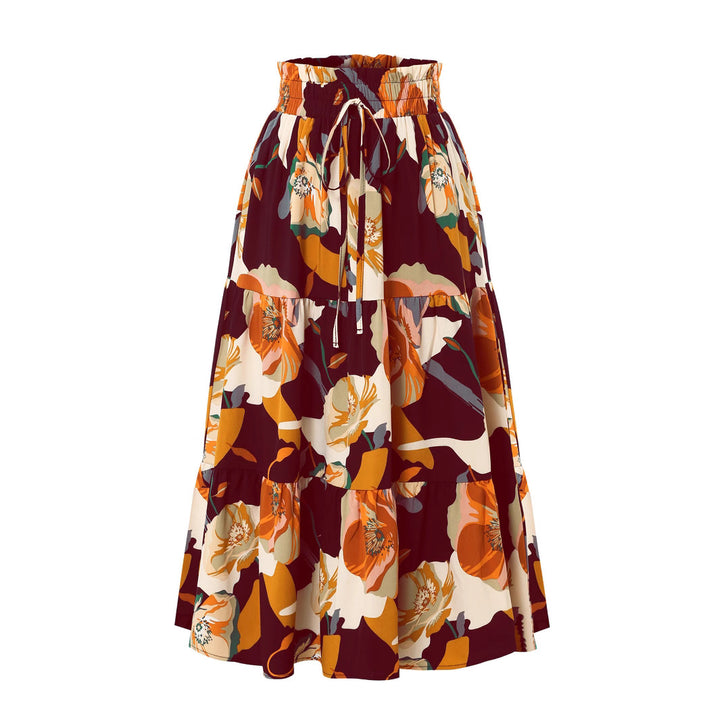Maxi skirt for women with voluminous ruffles and a floral print Lune London