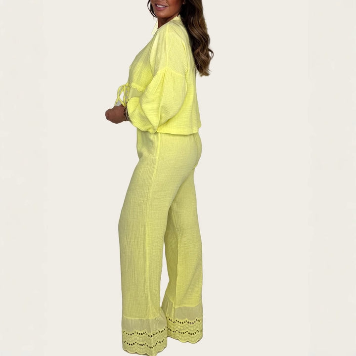 Women Two-Piece Set with Crochet Accents and Chic Loose Fit