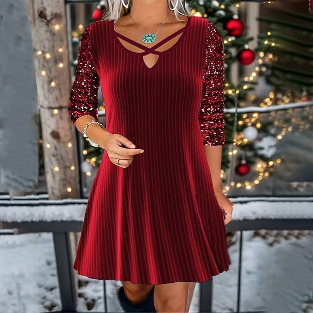 Shiny A-line dress for women with a unique neckline design Lune London