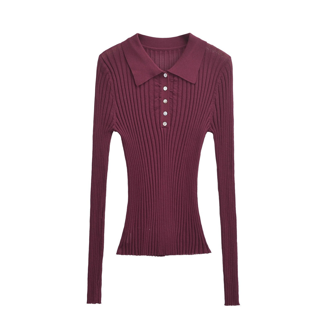 Women Long Sleeve Polo Shirt with an elegant rib structure and button placket Lune London