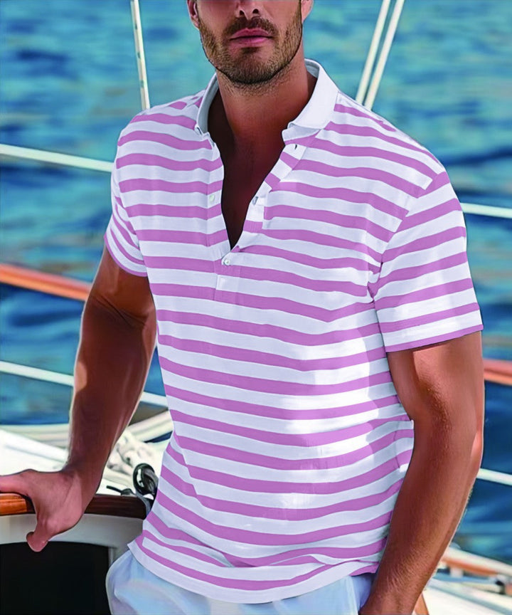 Men's polo shirt with modern nautical stripes and short stand-up collar Lune London