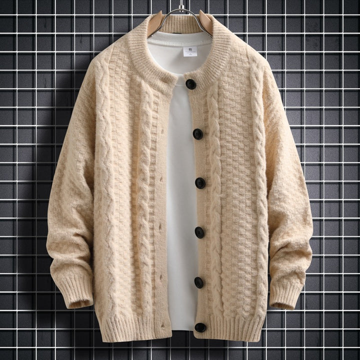 Women knitted cardigan with twisted pattern and buttons down the entire length Lune London