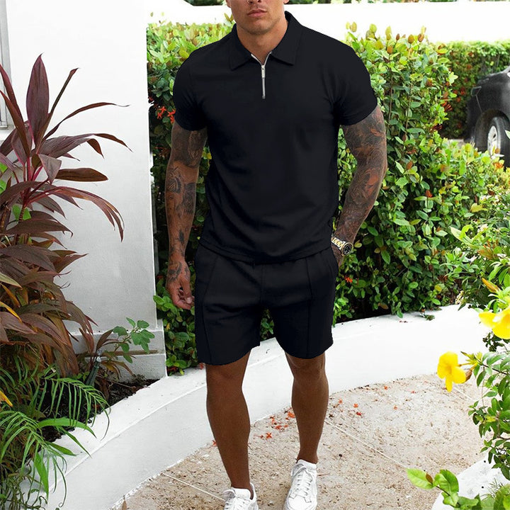 Men's Leisure Zip-Up Polo and Shorts Set Lune London