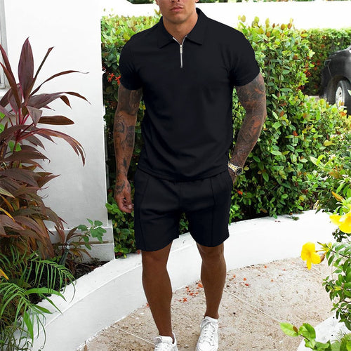 Men's Leisure Zip-Up Polo and Shorts Set Lune London