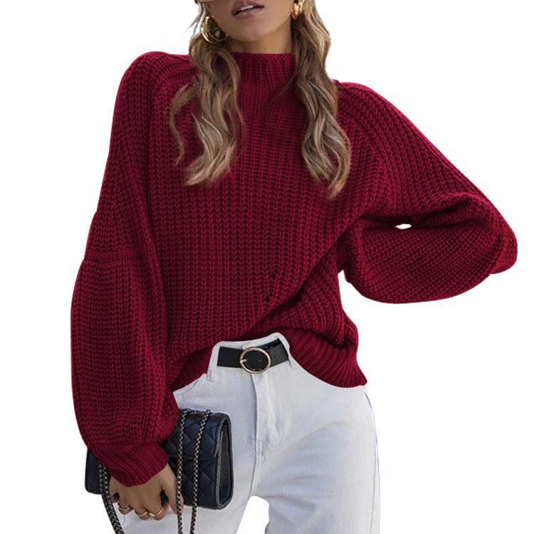 Chunky knit sweater for women with high collar and loose fit Lune London