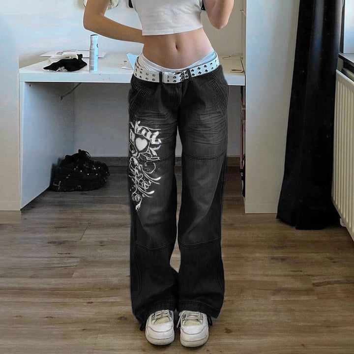 Loose denim pants for women with artistic print Lune London