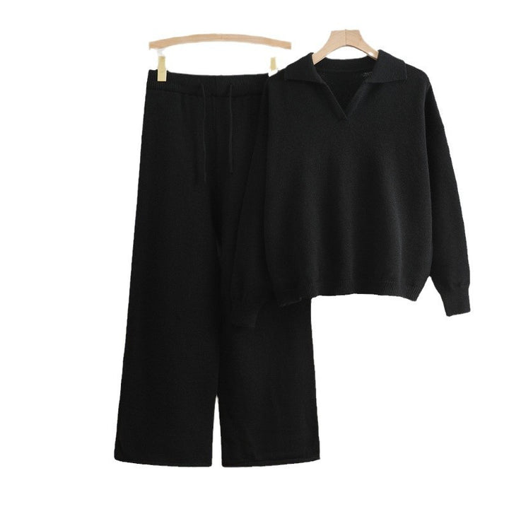 Comfortable knit loungewear set for women with a sweater and wide-leg pants Lune London
