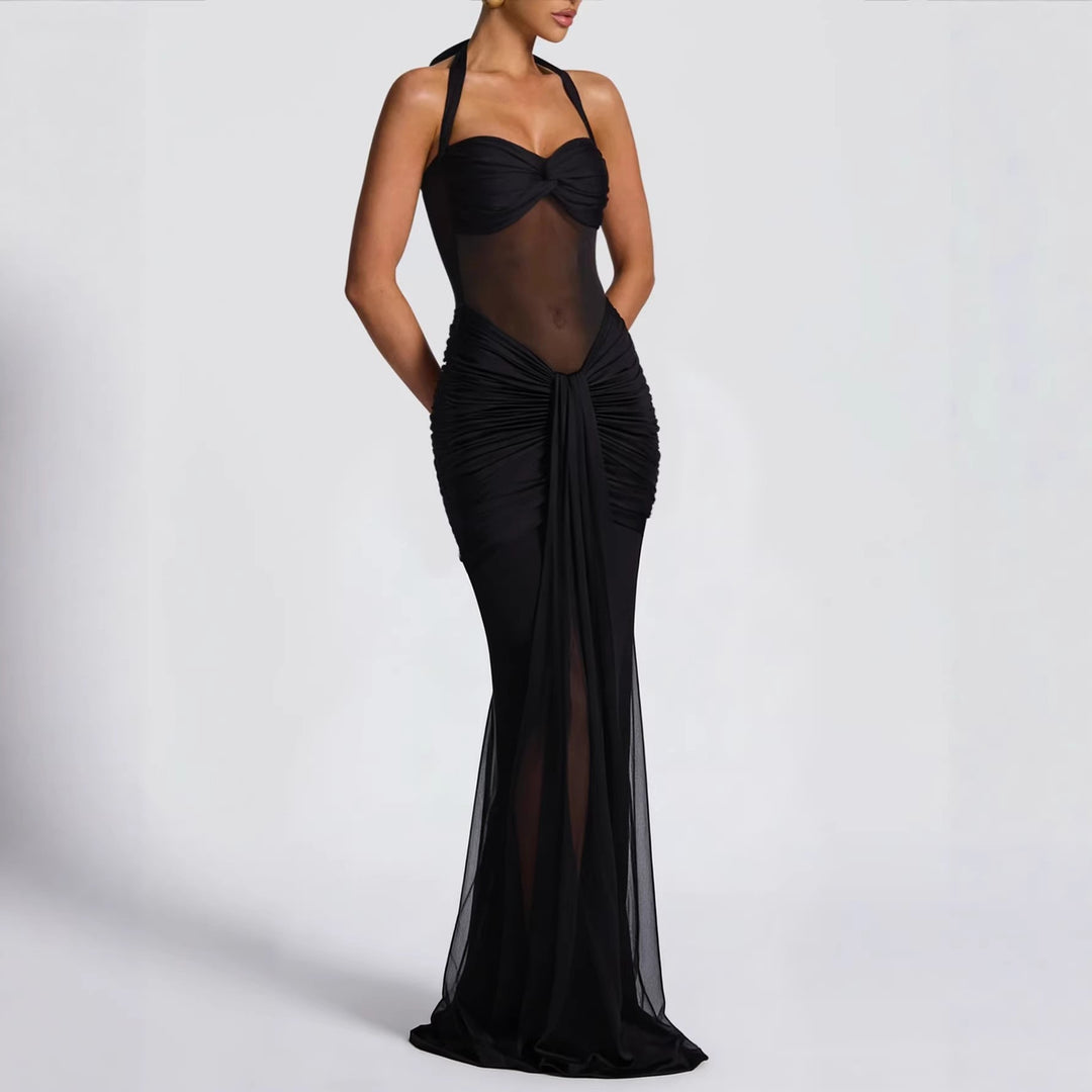 Women's elegant bodycon dress with sophisticated mesh insert Lune London