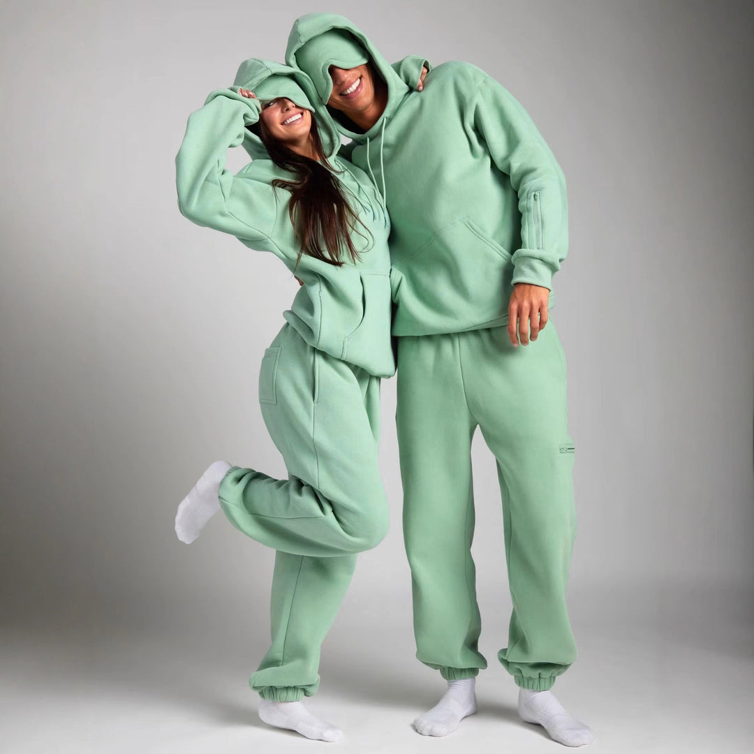 Ladies hoodie with integrated sleep mask design and soft interior Lune London