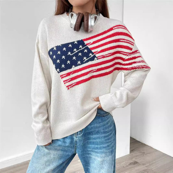 Knit sweater for women with flag pattern and relaxed fit Lune London