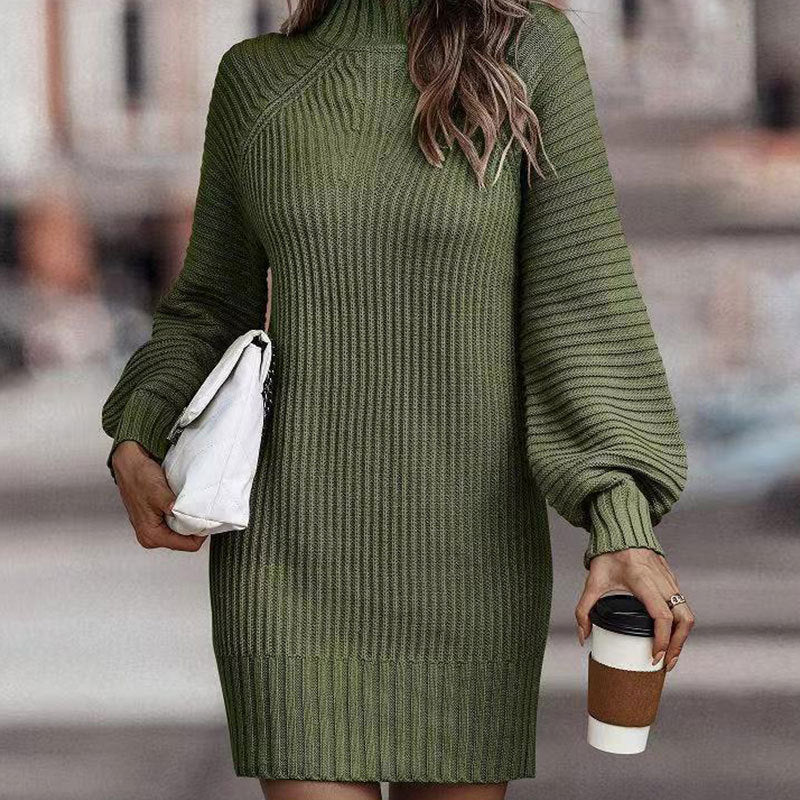Robe tricotée pour femmes avec col montant et manches volumineuses Chic & Stil