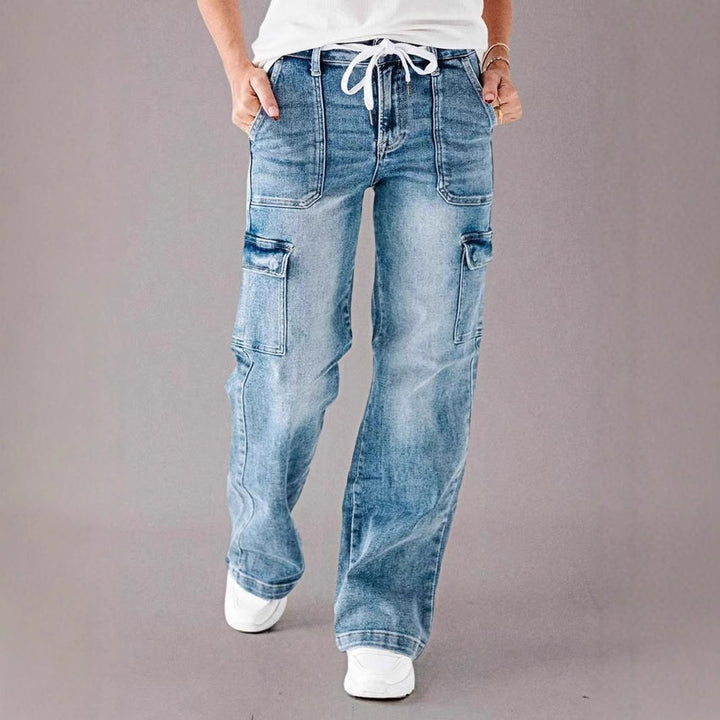 Ladies Cargo Jeans with Wide Leg and High Pockets Lune London