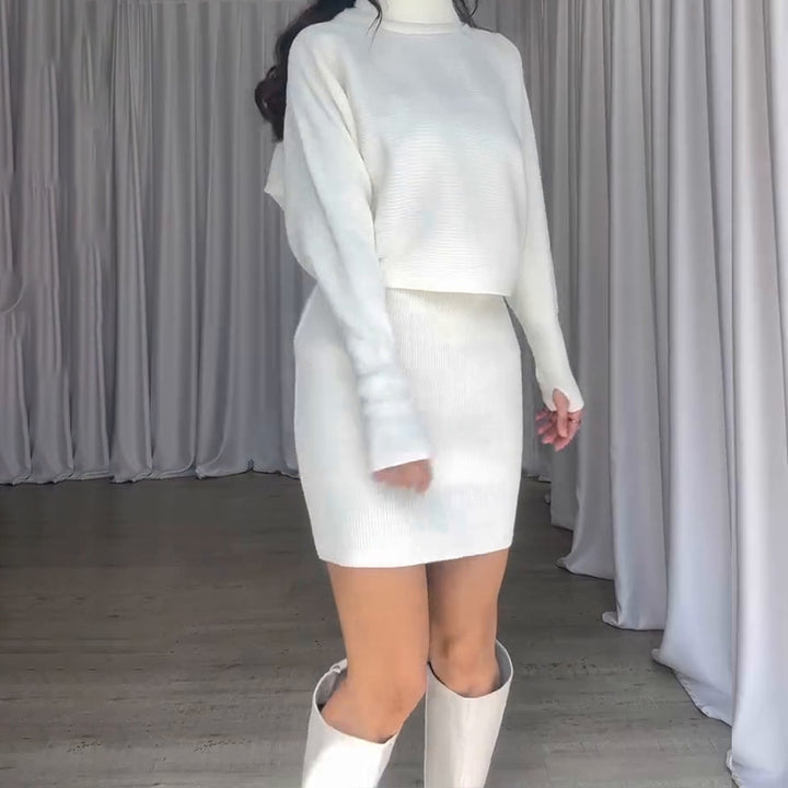 Knitted set for women with turtleneck and bodycon skirt Lune London