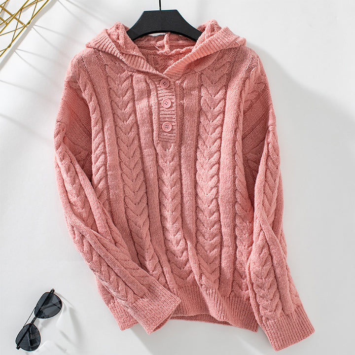 Knitted hooded sweater for women with cable pattern Lune London