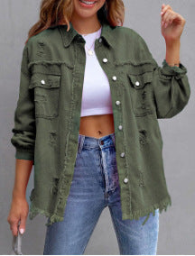 Ladies stylish overshirt jacket with fringed hem Lune London