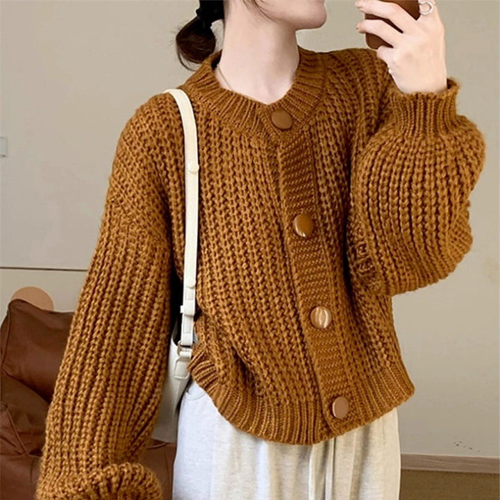 Ladies chunky knit cardigan with large buttons and relaxed fit Lune London
