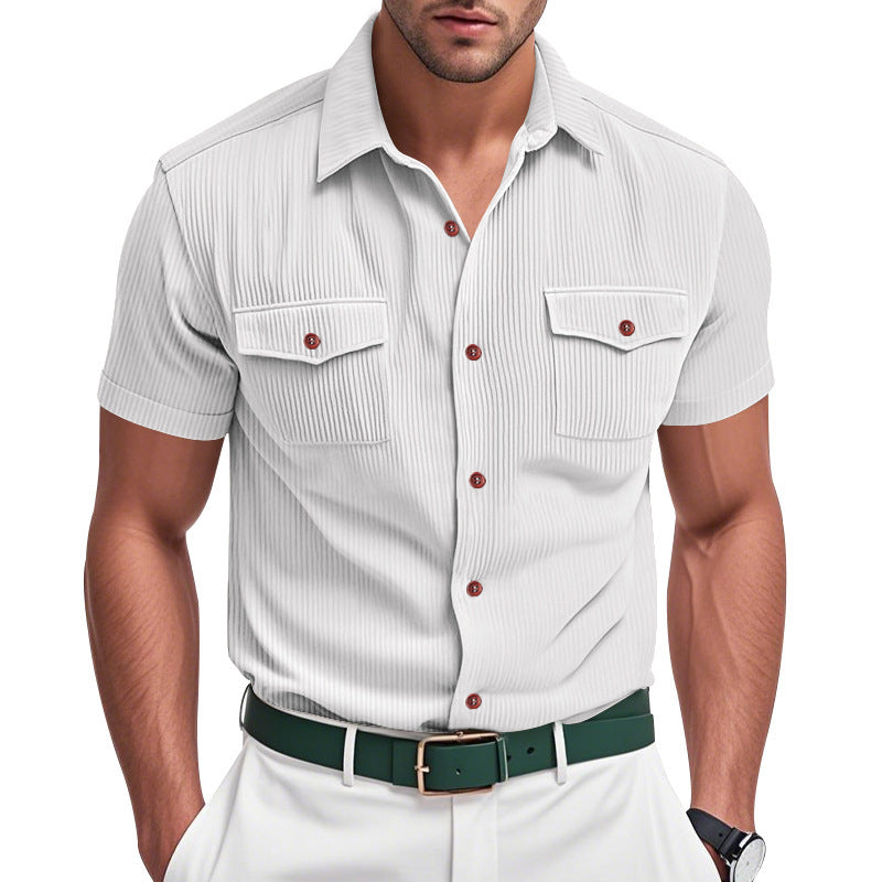 Short striped shirt for men with two practical chest pockets Lune London