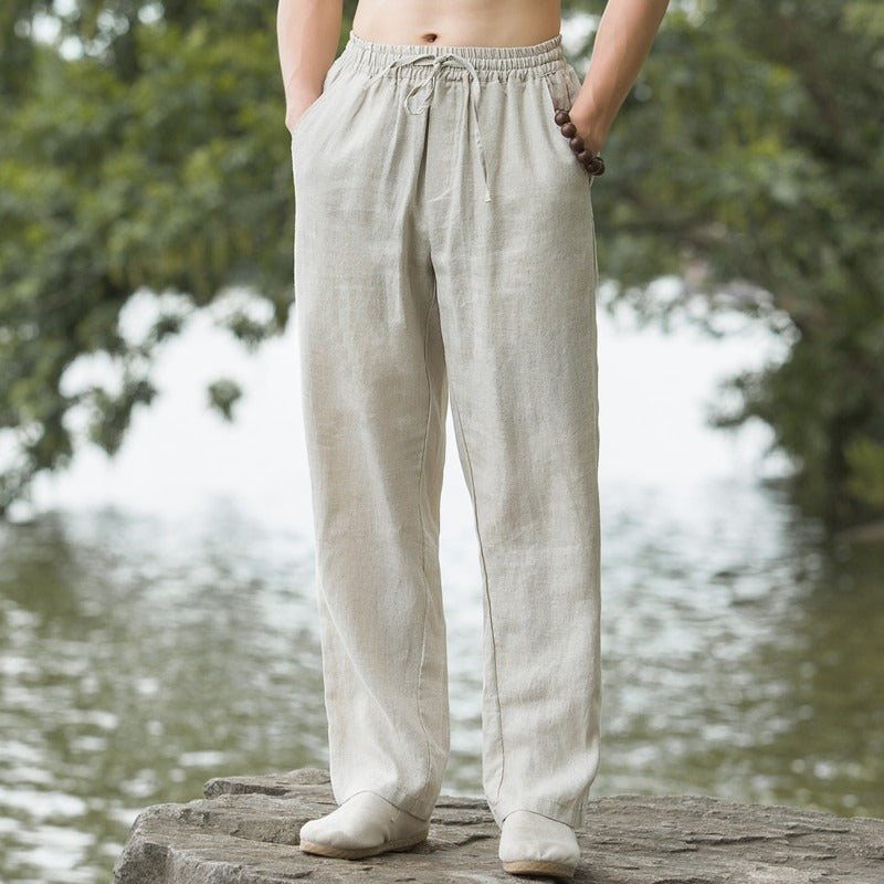 Casual linen pants for men with elastic waist and practical side pockets Lune London