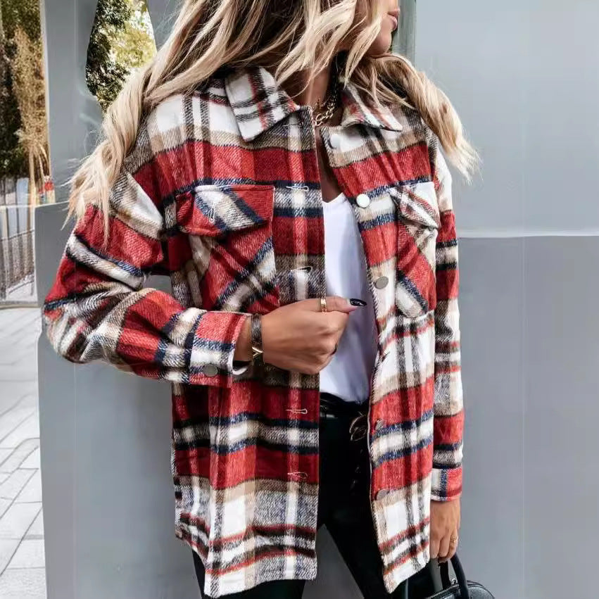 Oversized checkered jacket for women with snap button closure Lune London