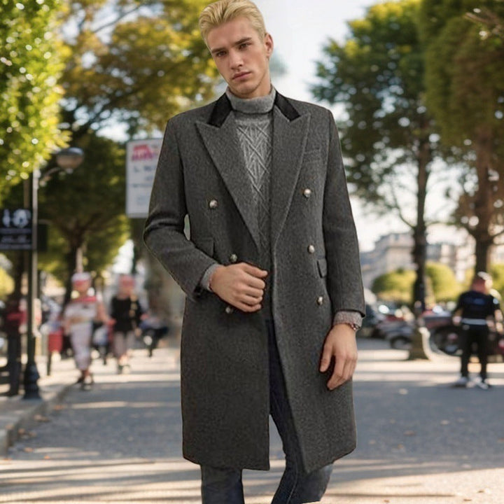Men's Modern Urban Coat with Double Button Placket and Velvet Collar Lune London