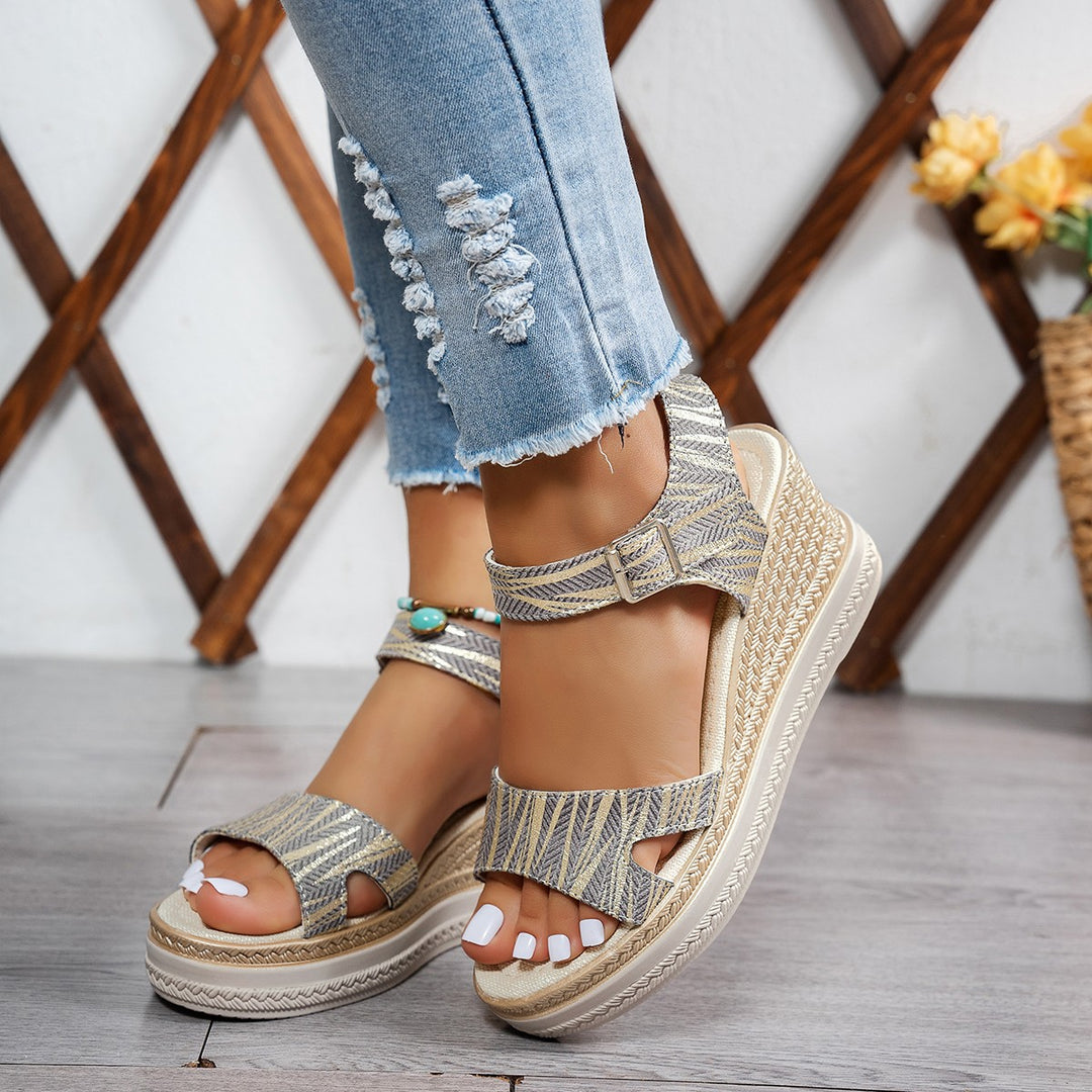 Wedge heel sandals for women with an elegant strap design and breathable upper material Lune London