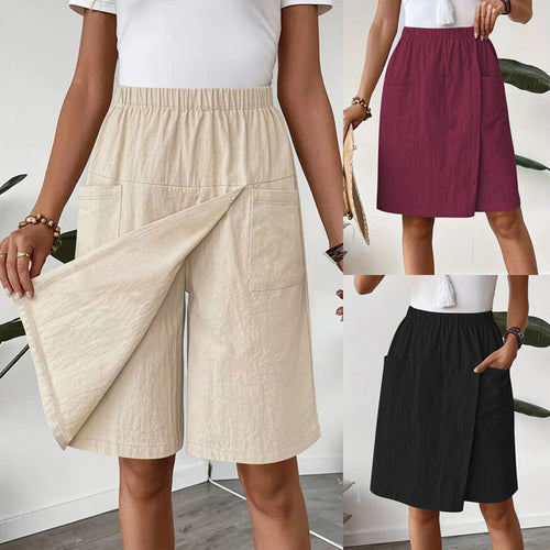 Mid-length wrap skirt for women with elastic waist and practical pockets Chic und Stil