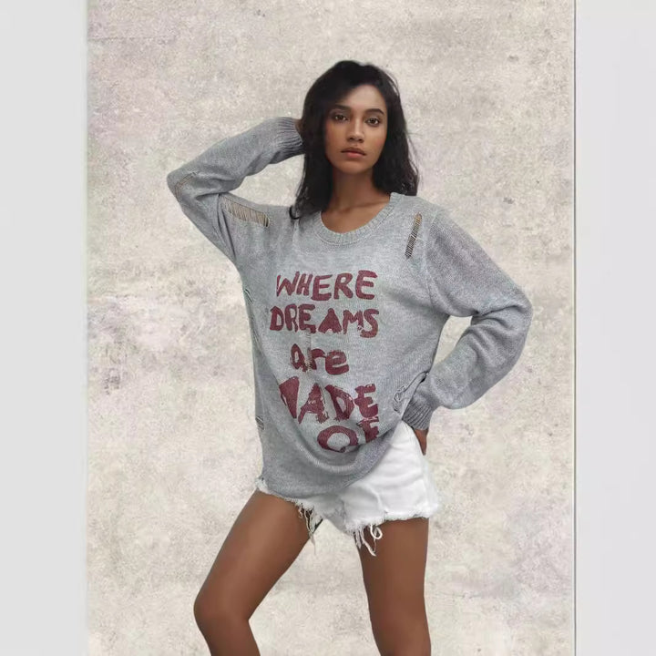 Casual sweater for women with creative writing and trendy cut Lune London