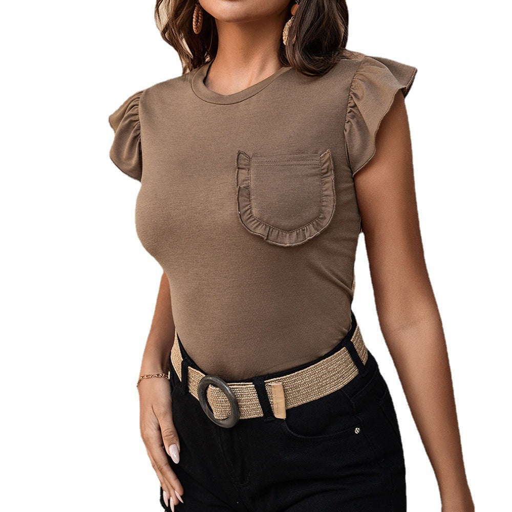Women's T-shirt with ruffle details and pockets Lune London