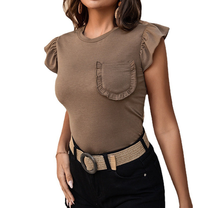 Women's T-shirt with ruffle details and pockets Lune London