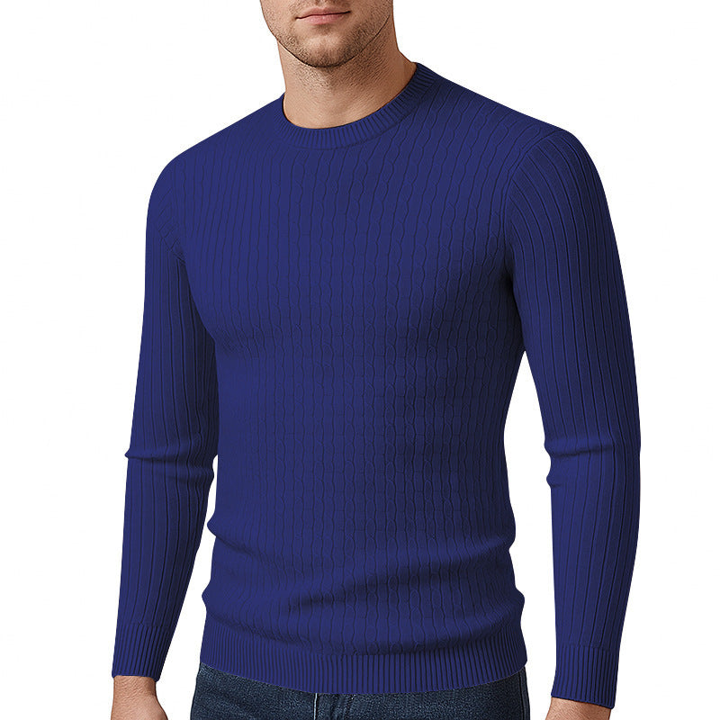 Trendy knitted sweater for men with a fine cable knit pattern.