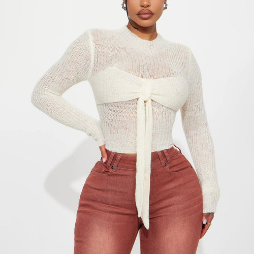 Women Elegant knit top with a fine mesh structure and transparent inserts Lune London