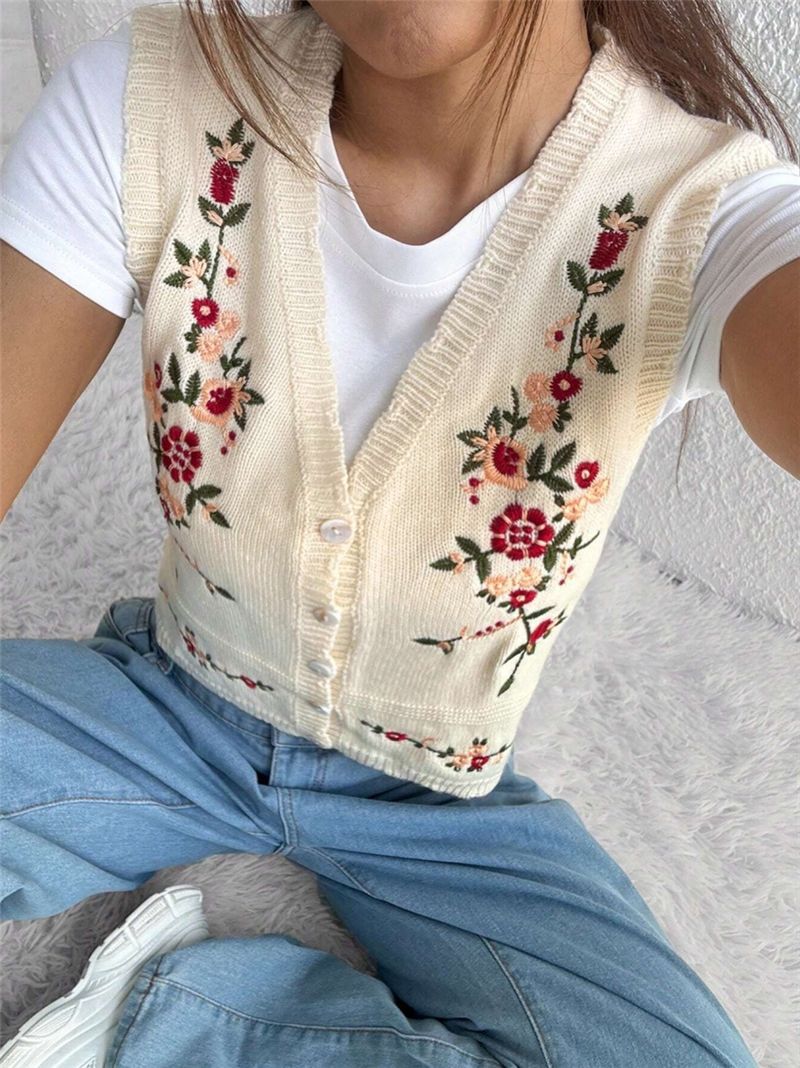 Ladies Embroidered Gilet with Lune London Buttons