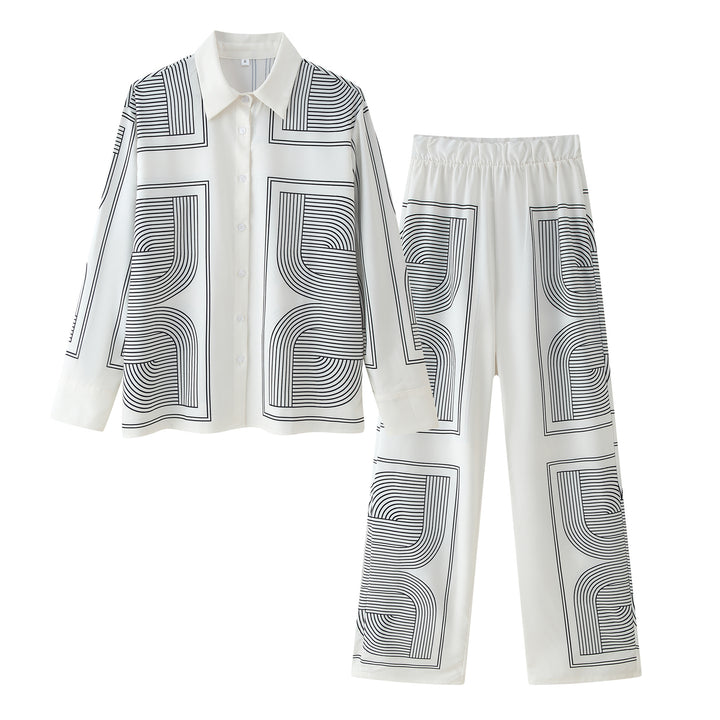 Women's set consisting of a casual shirt and wide pants with a geometric design Lune London