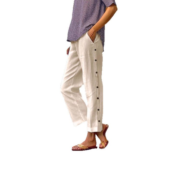 Women Lightweight and Breezy Summer Pants with Side Buttons Lune London